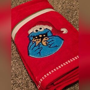Red Cookie Monster Christmas Towels Set Of 2 Sesame Street